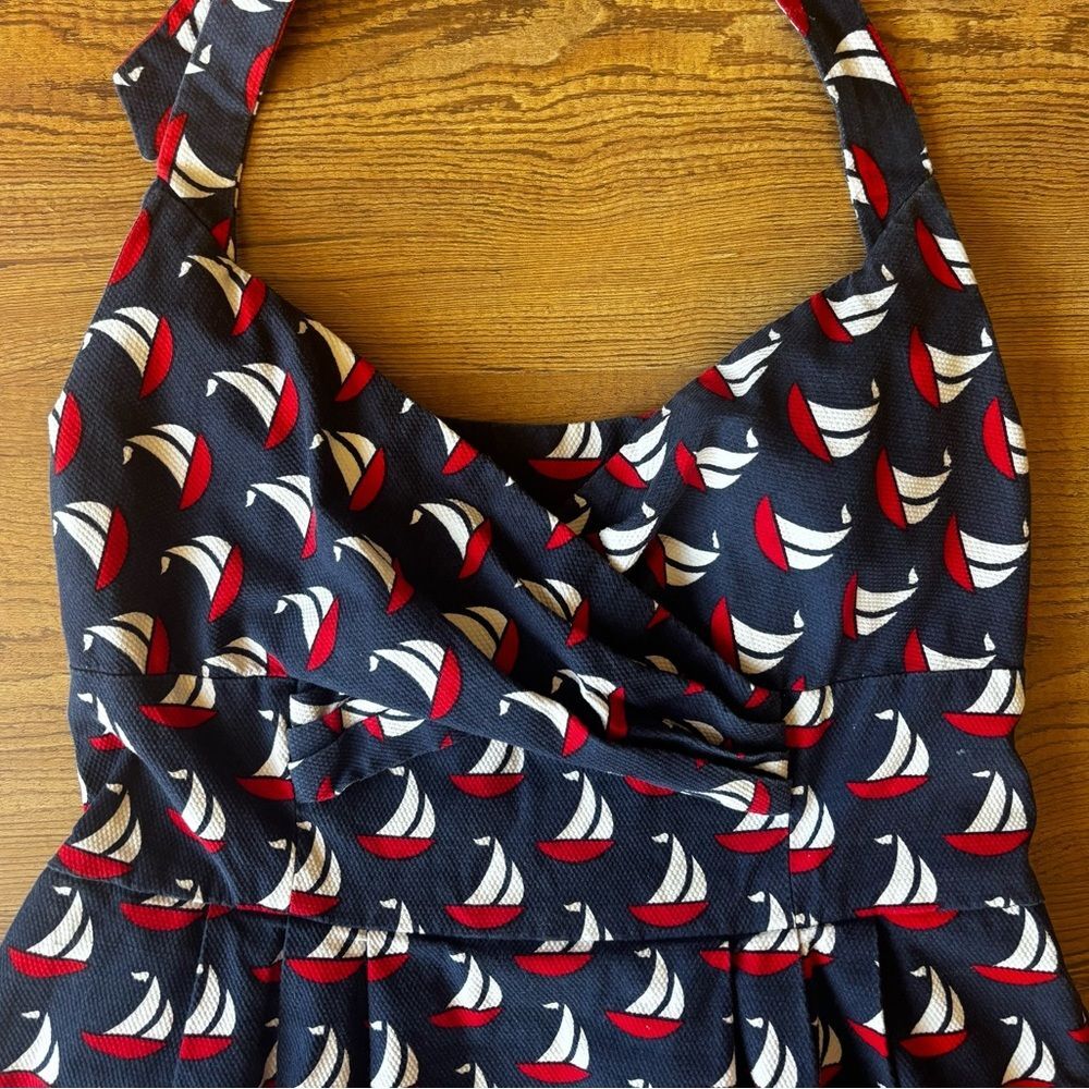 Anthropologie Postmark Windward Sailboat Nautical A-Line Halter Dress Size 2 - Picture 3 of 9